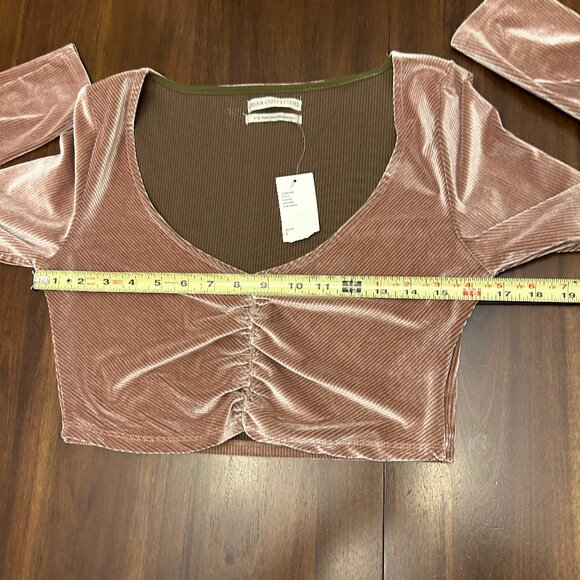 NWT Urban Outfitters Paradox Ruched Cropped Long Sleeve Top Mauve Pink Sz Large - Picture 7 of 13